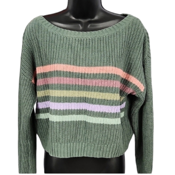 Aero Crop Striped Green Sweater - Picture 2 of 6